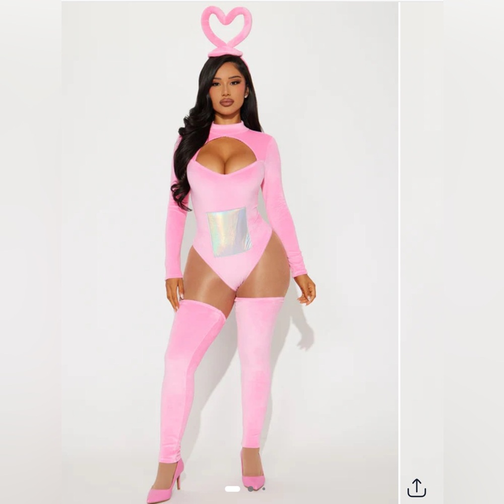 Fashion Nova Teletubby Pink Heart Jumpsuit Halloween Costume